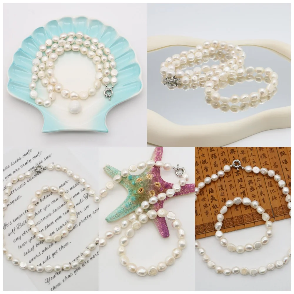 Комплект ювелирных изделий из натурального пресноводного жемчуга, включая жемчужное ожерелье, браслет 40-18 см, элегантное женское украшение для вечеринки, бала 
Комплект ювелирных изделий из натурального пресноводного жемчуга, включая жемчужное ожерелье, браслет 40-18 см, элегантное женское украшение для вечеринки, бала