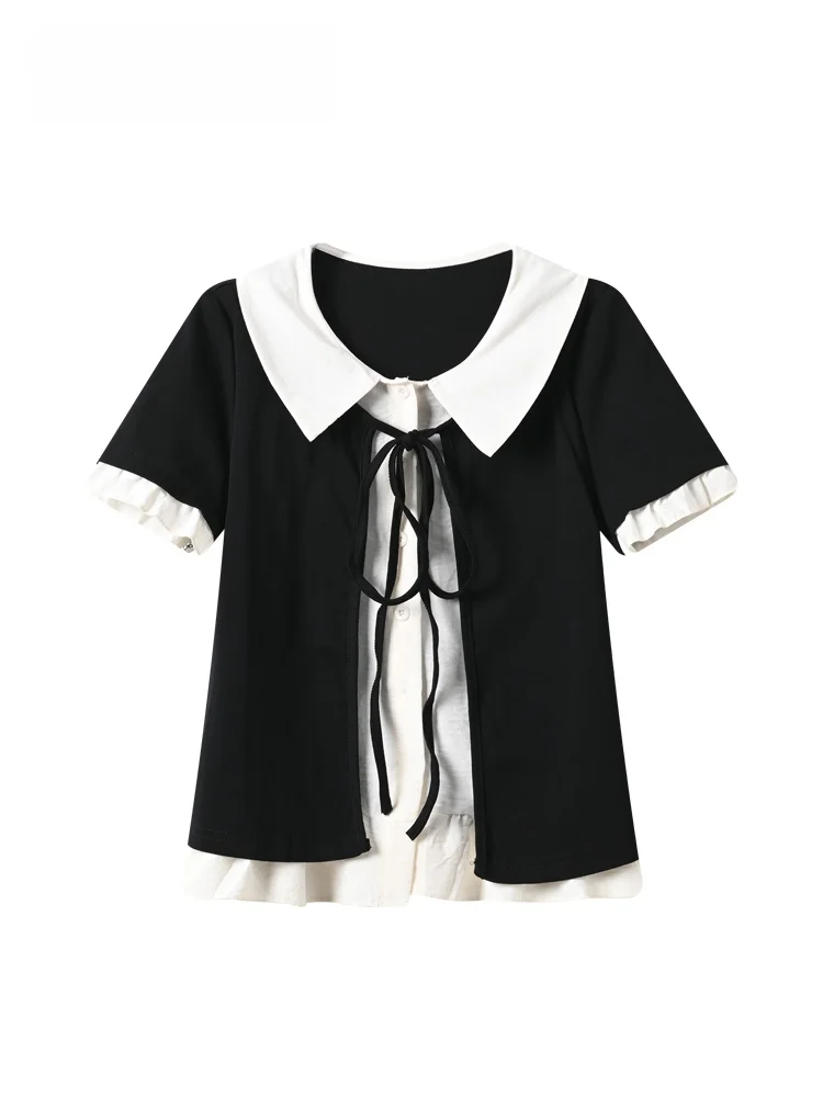 Summer New plus Size Women's T-Shirt Short Sleeve Fake Two-Piece Flattering Slimming Meat Concealing Trendy Top Korean Style
Summer New plus Size Women's T-Shirt Short Sleeve Fake Two-Piece Flattering Slimming Meat Concealing Trendy Top Korean Style