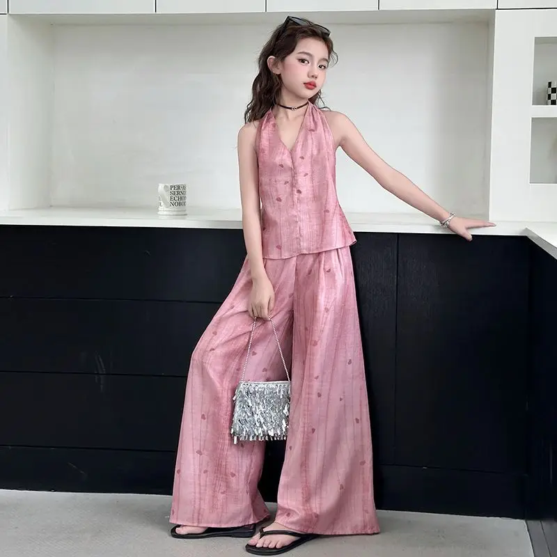 Two-Piece Set Designer Sleeveless Top Wide-Leg Pants Grils Children Summer New Korean Loose Casual Neck-hanging Suit
Two-Piece Set Designer Sleeveless Top Wide-Leg Pants Grils Children Summer New Korean Loose Casual Neck-hanging Suit