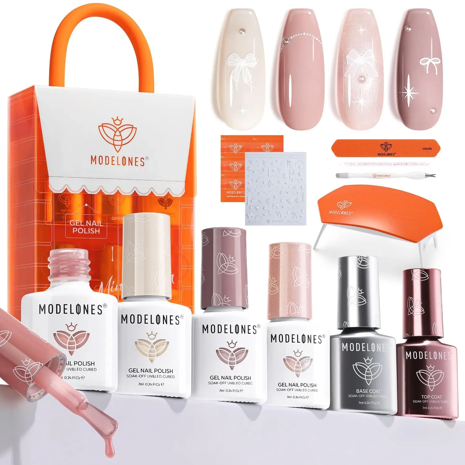 modelones Gel Nail Polish Kit with U V Light, 4 Colors Gel Mini Salon, Base&Top Coat and Stickers, Milky White Nude Pink Glitter
modelones Gel Nail Polish Kit with U V Light, 4 Colors Gel Mini Salon, Base&Top Coat and Stickers, Milky White Nude Pink Glitter