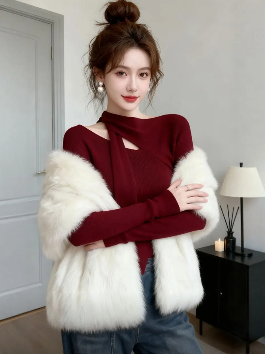 Christmas Theme Red Neck Hanging Sash Hollow out Knitted Top Women's Autumn Winter Korean Style Fashionable Base Layer Shirt
Christmas Theme Red Neck Hanging Sash Hollow out Knitted Top Women's Autumn Winter Korean Style Fashionable Base Layer Shirt