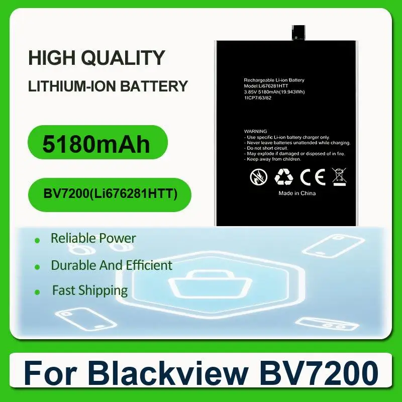 Replacement Mobile Phone Battery For Blackview BV7200 BV7200(Li676281HTT) 5180mAh
Replacement Mobile Phone Battery For Blackview BV7200 BV7200(Li676281HTT) 5180mAh