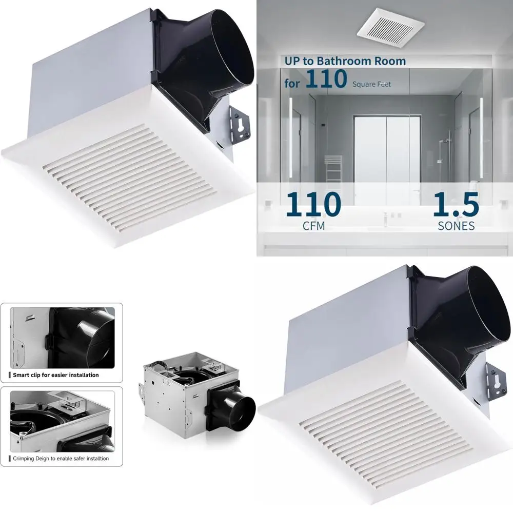Ultra Quiet 4-Inch Ceiling Mount Ventilation Fan with 110 CMH Airflow, 1.5 Sones, ETL Certified, White
Ultra Quiet 4-Inch Ceiling Mount Ventilation Fan with 110 CMH Airflow, 1.5 Sones, ETL Certified, White
