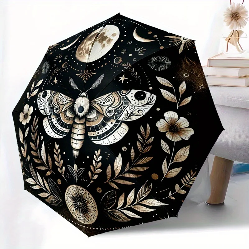 1 шт. Устойчивый складной зонт Moon Moth Plant — компактный дизайн из 8 рулонов, черный с лунными и цветочными узорами, автоматическое открытие Compac
1 шт. Устойчивый складной зонт Moon Moth Plant — компактный дизайн из 8 рулонов, черный с лунными и цветочными узорами, автоматическое открытие Compac