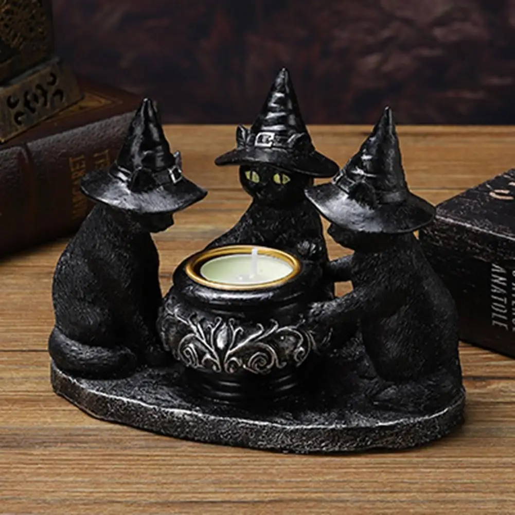 Holiday Centerpiece Vintage Halloween Black Cat Candle Holder with Witch Hats Resin Tabletop Decoration for Cat Lovers Home
Holiday Centerpiece Vintage Halloween Black Cat Candle Holder with Witch Hats Resin Tabletop Decoration for Cat Lovers Home