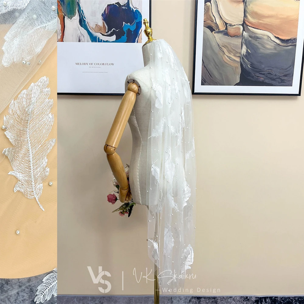 VK SKAIKRU Wedding Veils for Bride Ivory Feather Lace Faux Pearl Fingertip Bridal Veils for Wedding with Comb One Layer Cut Edge
VK SKAIKRU Wedding Veils for Bride Ivory Feather Lace Faux Pearl Fingertip Bridal Veils for Wedding with Comb One Layer Cut Edge