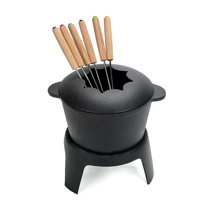 Оптовый эмалированный чугунный набор для шоколадного фондю, мини-эмалированный горшок для сыра с вилками и многоразовым использованием
Оптовый эмалированный чугунный набор для шоколадного фондю, мини-эмалированный горшок для сыра с вилками и многоразовым использованием