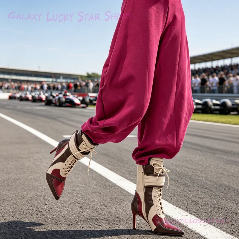 Burgundy White Color Sporty Boots Women Lace Up Buckled Stiletto Heel Pointed Black Zipper Ankle Calf Booties Cool Shoes Girls
Burgundy White Color Sporty Boots Women Lace Up Buckled Stiletto Heel Pointed Black Zipper Ankle Calf Booties Cool Shoes Girls