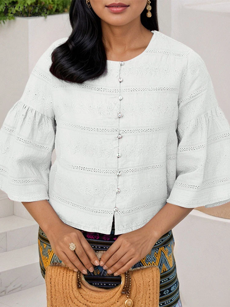 ZANZEA Solid Ruffled Tops Women Casual Tunics 2025 Cottons Vintage Lace Blusas Hollow Out Blouse 3/4 Fare Sleeve Blouses
ZANZEA Solid Ruffled Tops Women Casual Tunics 2025 Cottons Vintage Lace Blusas Hollow Out Blouse 3/4 Fare Sleeve Blouses