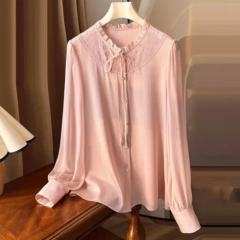 Elegant Lace Up Simple Blouse Autumn Women Long Sleeve Ruffled Collar Shirt Solid Color Loose Tops Shirt Clothes Blusas 29965
Elegant Lace Up Simple Blouse Autumn Women Long Sleeve Ruffled Collar Shirt Solid Color Loose Tops Shirt Clothes Blusas 29965