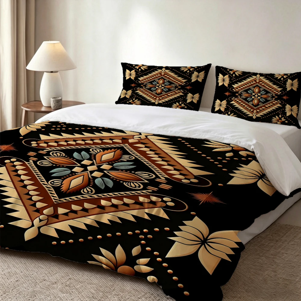 High-Definition Digital Printed Bedding Set, Bohemian Ethnic Style Geometric Floral Totem Pattern Duvet Cover Set, Large Floral Print Duvet Cover Set, Includes 1 Duvet Cover + 2 Pillowcases, Suitable for Bedroom, Guest Room, Home Decoration, Polyester Fib
High-Definition Digital Printed Bedding Set, Bohemian Ethnic Style Geometric Floral Totem Pattern Duvet Cover Set, Large Floral Print Duvet Cover Set, Includes 1 Duvet Cover + 2 Pillowcases, Suitable for Bedroom, Guest Room, Home Decoration, Polyester Fib