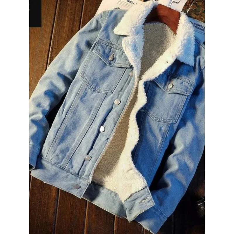 Men Denim Jackets Coats Lamb Wool Thick Coat Turn Down Collar Full Sleeve Single Breasted Open Stitch Casual Jacket Winter New
Men Denim Jackets Coats Lamb Wool Thick Coat Turn Down Collar Full Sleeve Single Breasted Open Stitch Casual Jacket Winter New