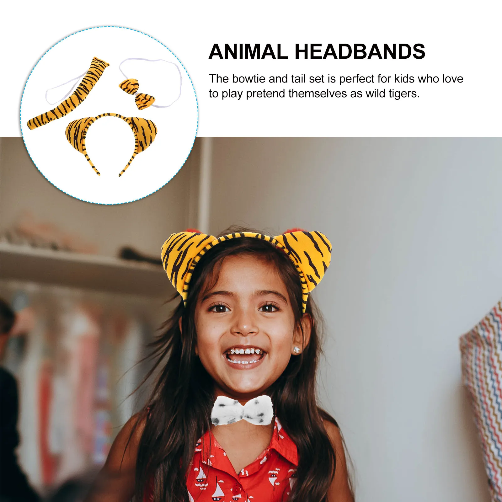 Tiger Headdress Set Kids Cartoon Animal Ears Headband Bowtie Fake Tail Halloween Cosplay Accessories Tie Collar
Tiger Headdress Set Kids Cartoon Animal Ears Headband Bowtie Fake Tail Halloween Cosplay Accessories Tie Collar