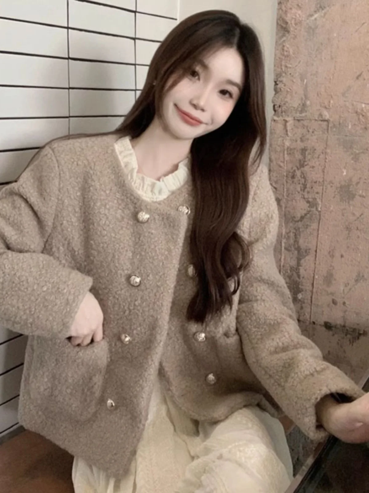 Sle ort Coat Women's Korean Retro round Ne Double Button Small Size Ele Open Cardigan Plu Outerwear Top
Sle ort Coat Women's Korean Retro round Ne Double Button Small Size Ele Open Cardigan Plu Outerwear Top