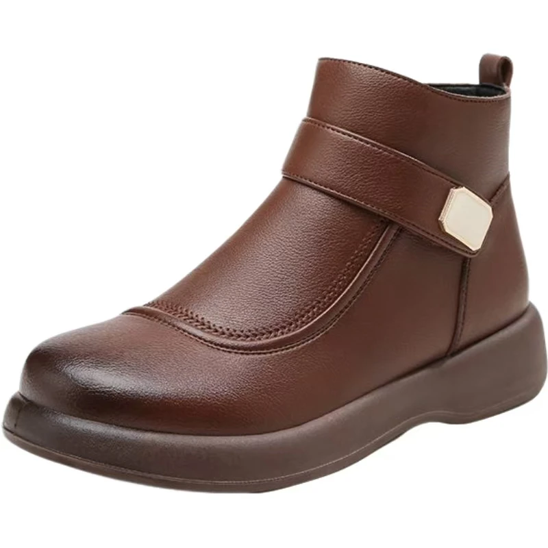 Женские осенне-зимние новые кожаные ботинки на плоской подошве, с толстой нескользящей подошвой, утепленные плюшем, теплые, высокие, на молнии, хлопковые сапоги
Женские осенне-зимние новые кожаные ботинки на плоской подошве, с толстой нескользящей подошвой, утепленные плюшем, теплые, высокие, на молнии, хлопковые сапоги