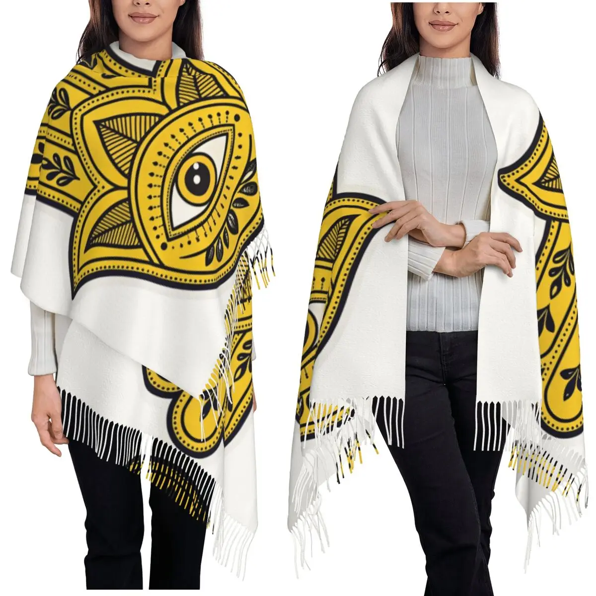 Желтый шарф Хамса от сглаза, шарфы с кисточками для женщин, мягкие теплые шали и накидки, большая осенне-зимняя шаль
Желтый шарф Хамса от сглаза, шарфы с кисточками для женщин, мягкие теплые шали и накидки, большая осенне-зимняя шаль