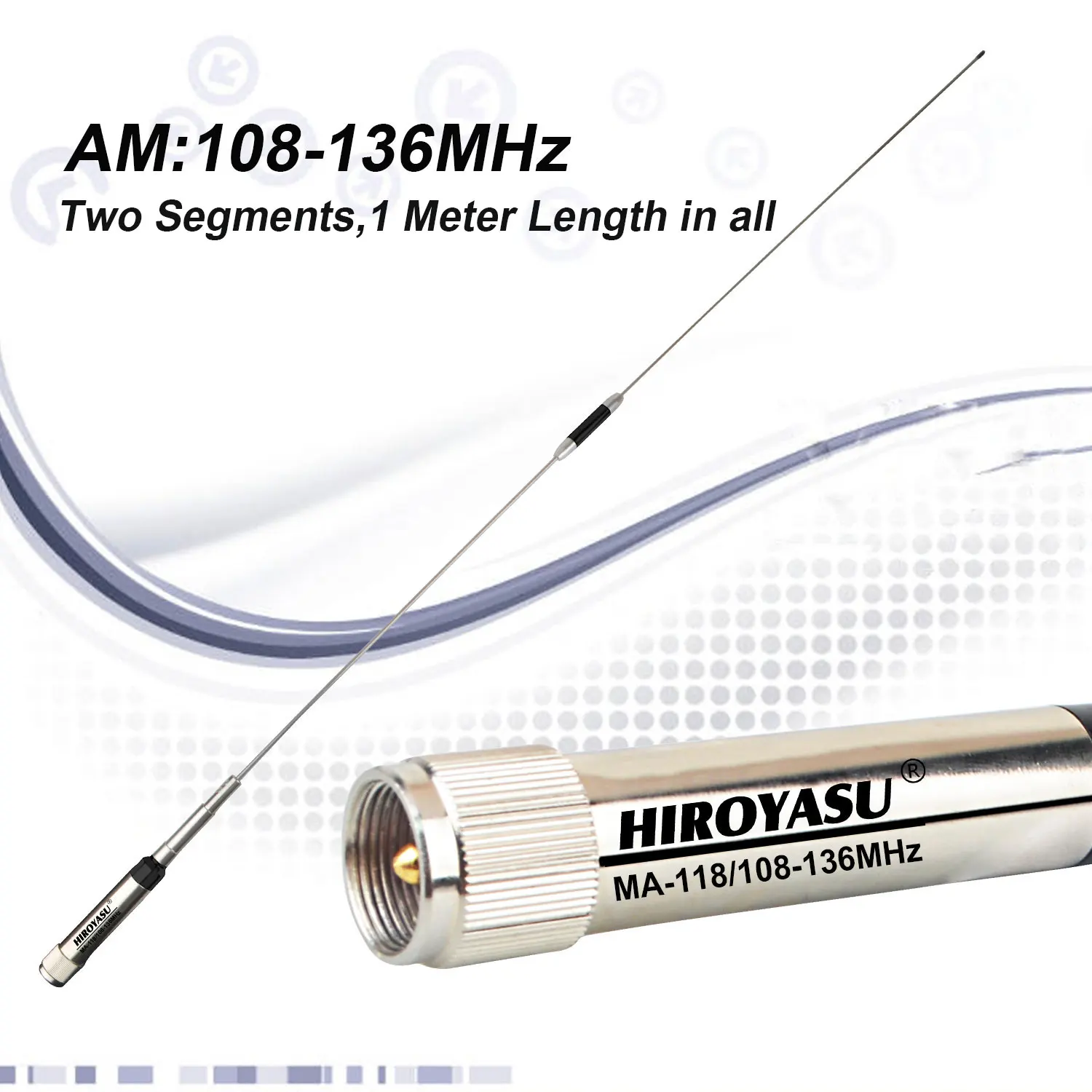 HIROYASU MA-118 Air Band Мобильная антенна Авиационная частота 108-136 МГц Две сегменты 2,15 дБи 1-метровая антенна приемопередатчика 
HIROYASU MA-118 Air Band Мобильная антенна Авиационная частота 108-136 МГц Две сегменты 2,15 дБи 1-метровая антенна приемопередатчика
