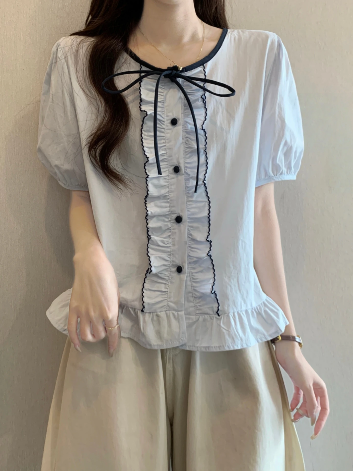 Slimming Short Sleeve Bubble Shirt Women's Base Layer Top Floral Design Korean Style Commute Wind Summer New Arrival
Slimming Short Sleeve Bubble Shirt Women's Base Layer Top Floral Design Korean Style Commute Wind Summer New Arrival