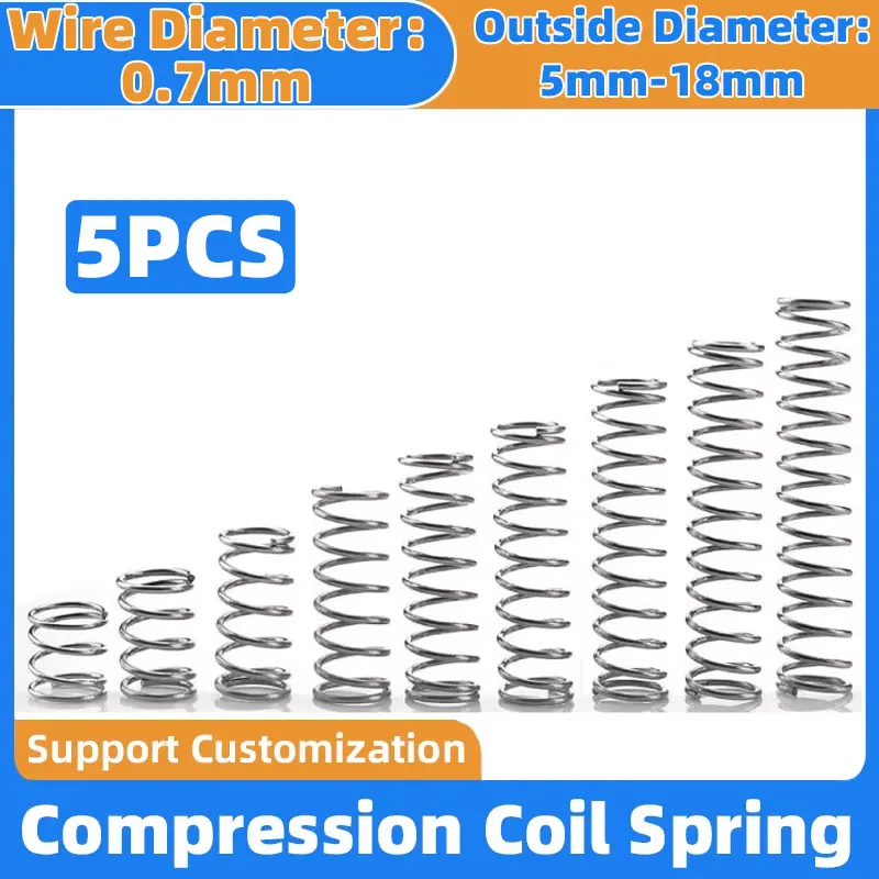 5PCS Wire Diameter 0.7mm Strong Spring Steel 65Mn Compression Spring OD 5mm-18mm Length 10mm~50mm Customizable
5PCS Wire Diameter 0.7mm Strong Spring Steel 65Mn Compression Spring OD 5mm-18mm Length 10mm~50mm Customizable