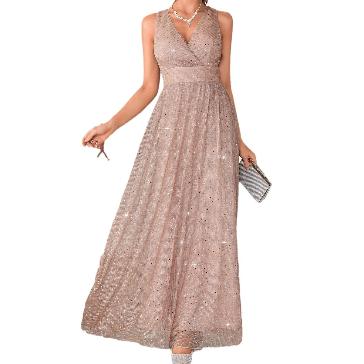 Elegant Sequined Shining V-neck Sleeveless Long Formal Evening Dress
Elegant Sequined Shining V-neck Sleeveless Long Formal Evening Dress