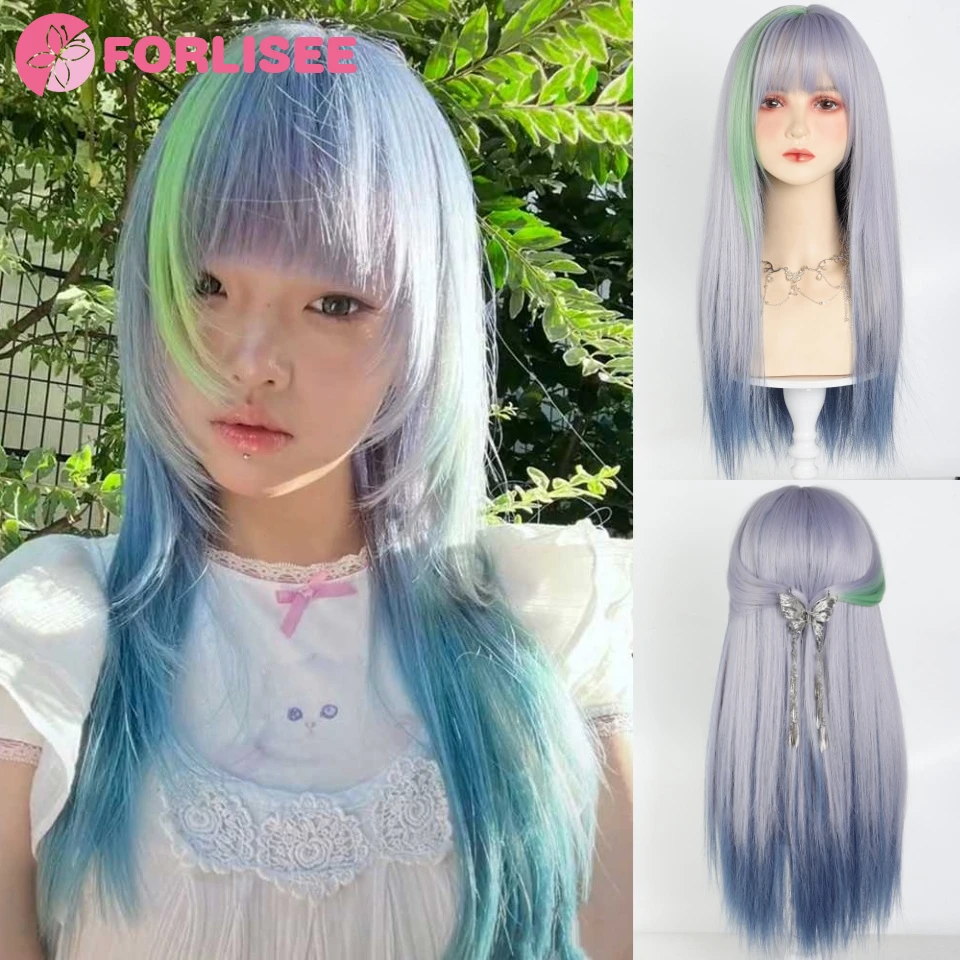 Grey with Blue Highlight Long Straight Synthetic Wigs with Bangs Cosplay Hairs Wig for Women Daily Natural Heat Resistant
Grey with Blue Highlight Long Straight Synthetic Wigs with Bangs Cosplay Hairs Wig for Women Daily Natural Heat Resistant