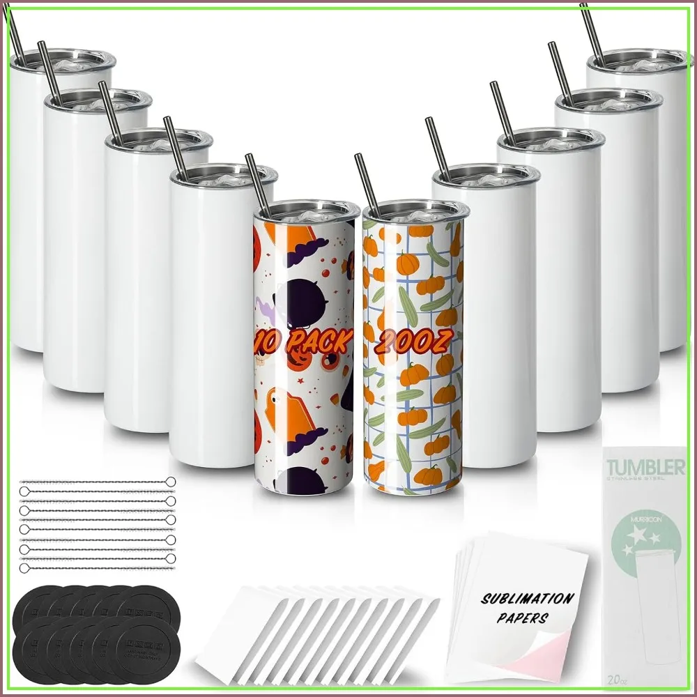 20 oz Skinny Straight Sublimation Tumblers, Stainless Steel, Vacuum Insulated, with Lid and Straw, 10 Pack
20 oz Skinny Straight Sublimation Tumblers, Stainless Steel, Vacuum Insulated, with Lid and Straw, 10 Pack