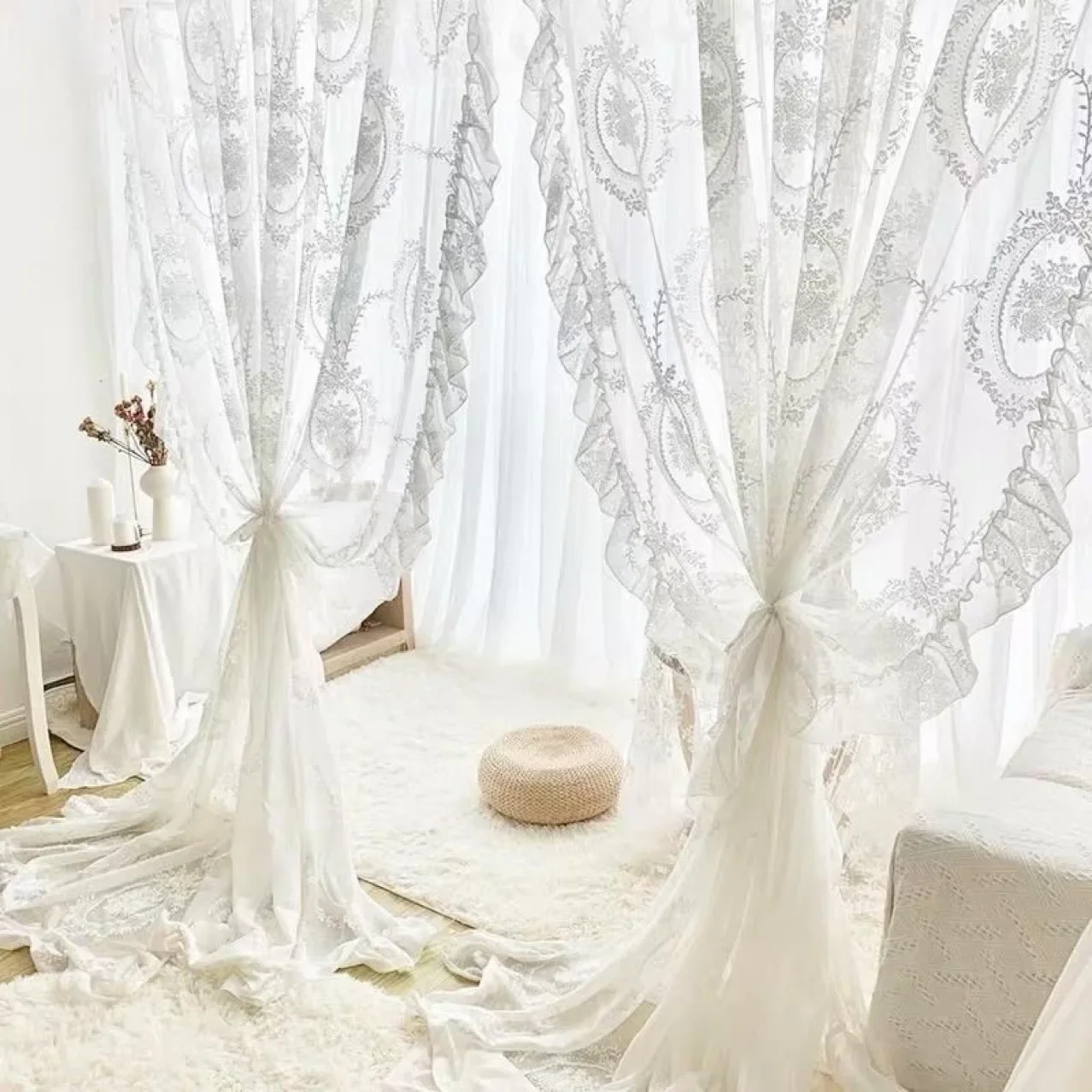 Antibacterial French Rococo Lace Window Screen and Curtains Light-transparent Creamy Style New Style
Antibacterial French Rococo Lace Window Screen and Curtains Light-transparent Creamy Style New Style