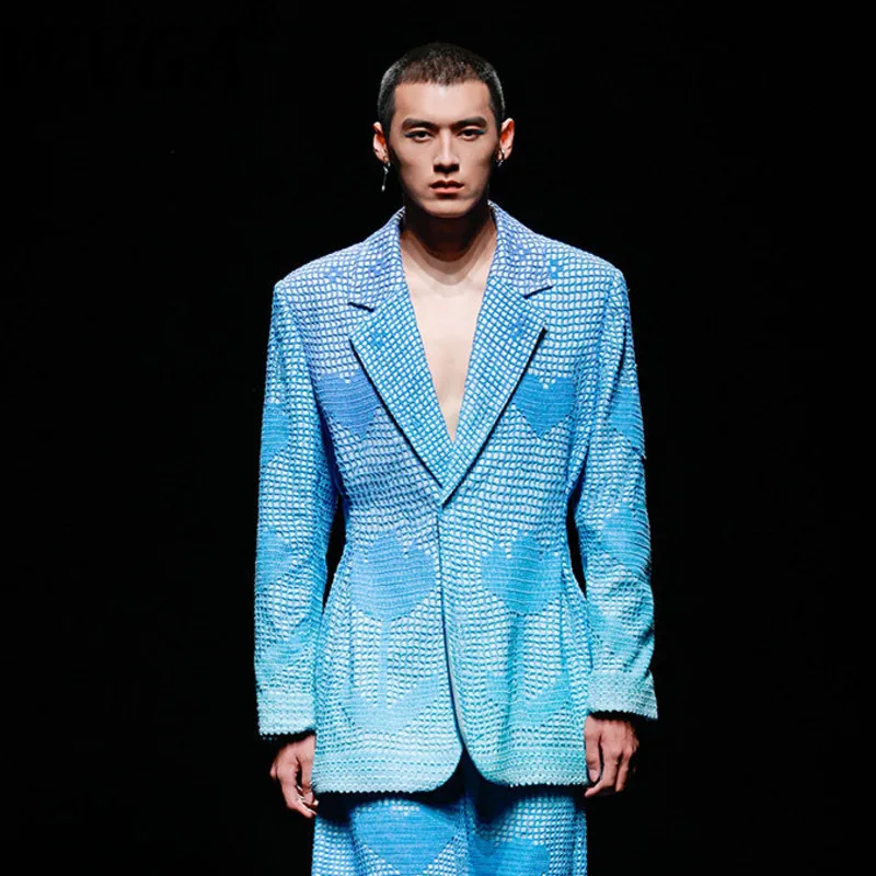 WVGA Spring Summer New Men Handmade Crochet Gradient Trendy Turn-Down Collar Blazer Niche Chic Casual Long Sleeve Jacket W19772
WVGA Spring Summer New Men Handmade Crochet Gradient Trendy Turn-Down Collar Blazer Niche Chic Casual Long Sleeve Jacket W19772