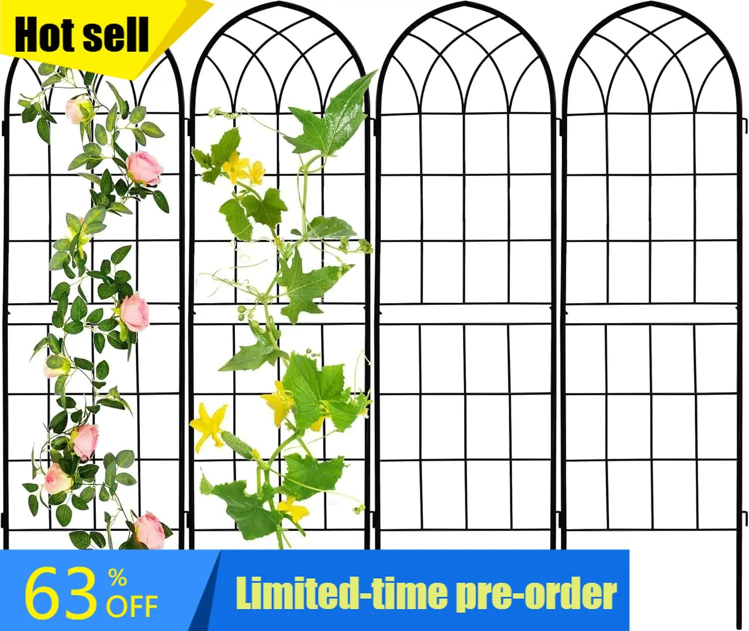 Hot sale!4 Pack 71x20in Rustic Iron Arch Decoration Garden Trellis with Black Metal Coating – Perfect for Supporting Climbing Pl
Hot sale!4 Pack 71x20in Rustic Iron Arch Decoration Garden Trellis with Black Metal Coating – Perfect for Supporting Climbing Pl