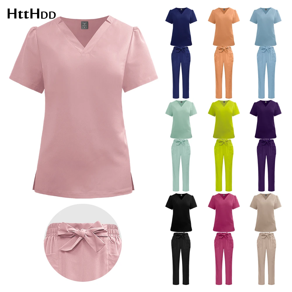 New Nursing Surgical Uniforms Woman Short Sleeve Blouse V-neck Tops+Elastic Pants 2pcs Sets Worker Doctor Scrub Nursing Articles
New Nursing Surgical Uniforms Woman Short Sleeve Blouse V-neck Tops+Elastic Pants 2pcs Sets Worker Doctor Scrub Nursing Articles