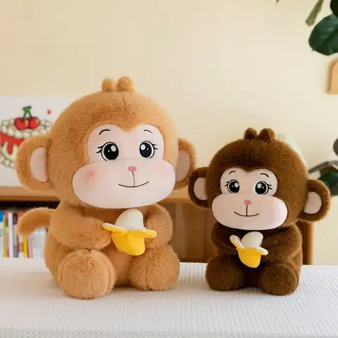 Fluffy Banana Monkey Plush Toy PP Cotton Stuffed Monkey Stuffed Doll Cute Cartoon Banana Monkey Doll Party Decorate