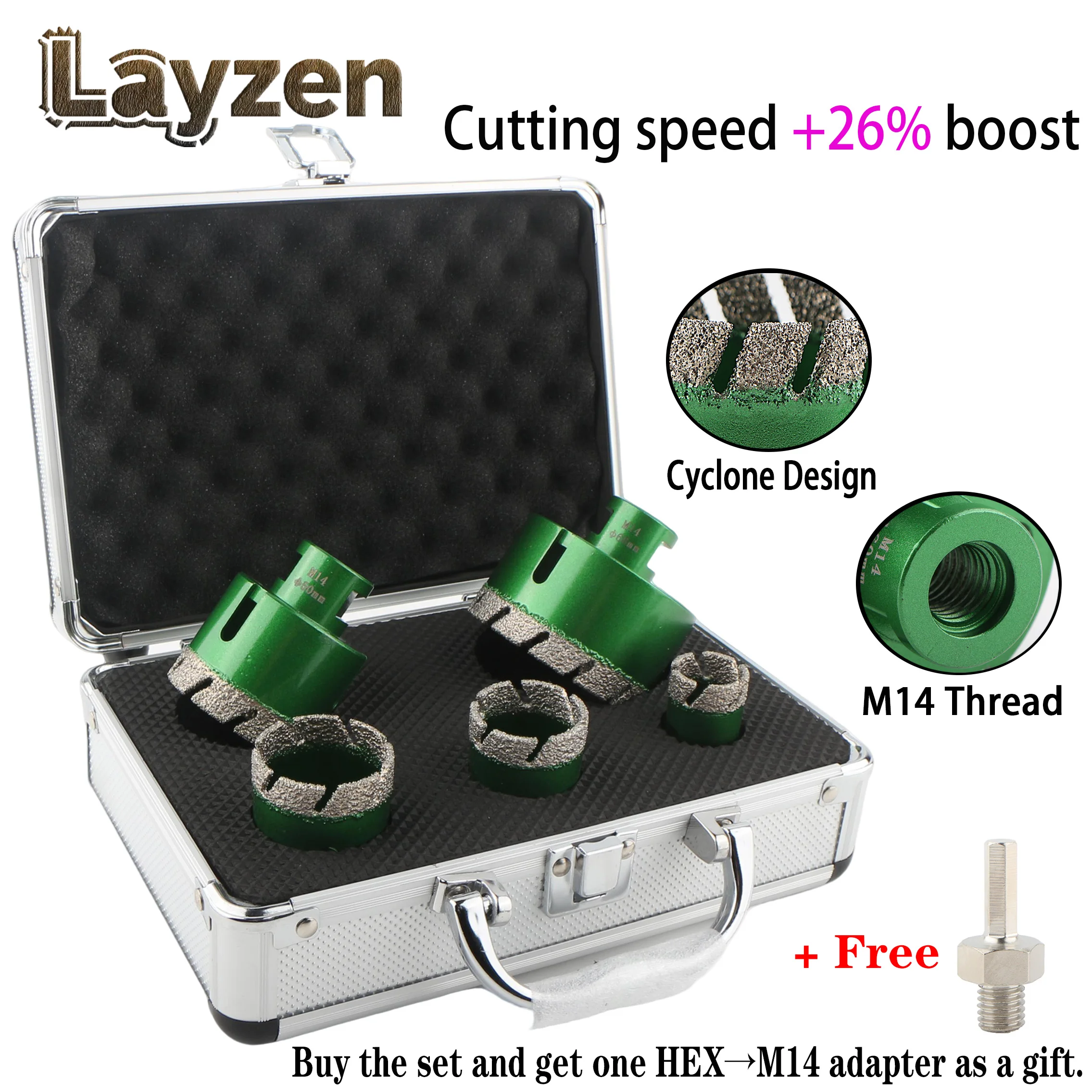 4/5/6Pcs M14 Thread Vacuum Brazed Diamond Dry Drill Bit Core Bit Hole Saw Cyclone Type For Porcelain Tile Granite Marble Stone
4/5/6Pcs M14 Thread Vacuum Brazed Diamond Dry Drill Bit Core Bit Hole Saw Cyclone Type For Porcelain Tile Granite Marble Stone