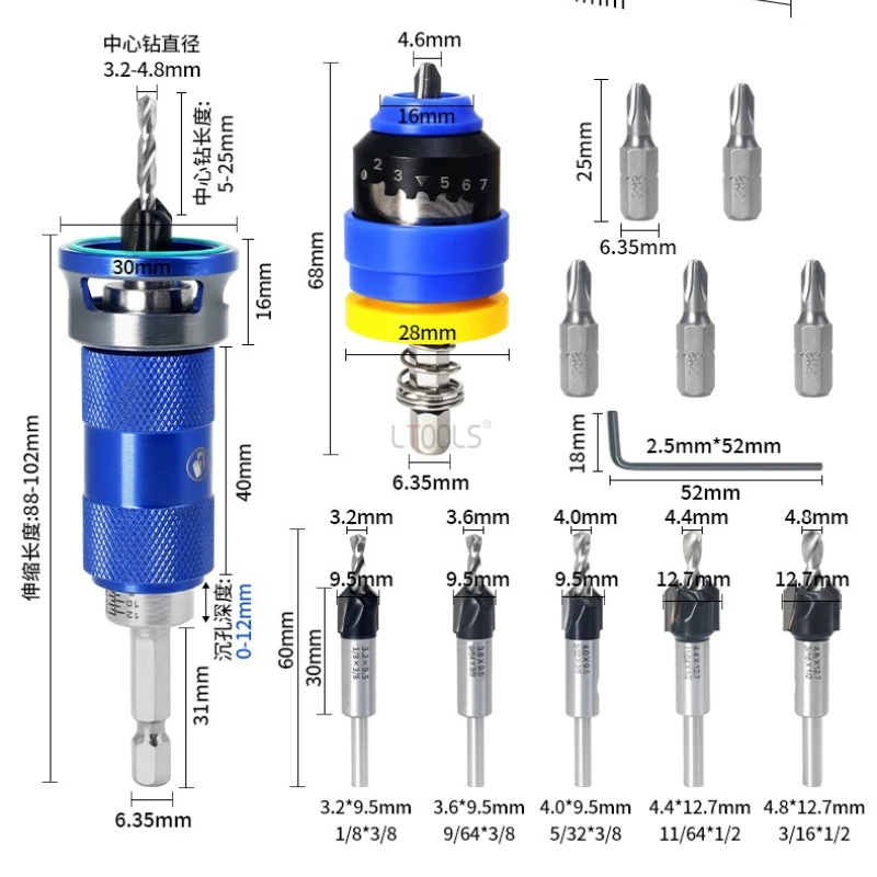 New Countersink Drill Bit Set Adjustable Depth Stop Limit Counterbore Drill Batch Clutch CNC Woodworking Sharp Drilling Tools
New Countersink Drill Bit Set Adjustable Depth Stop Limit Counterbore Drill Batch Clutch CNC Woodworking Sharp Drilling Tools