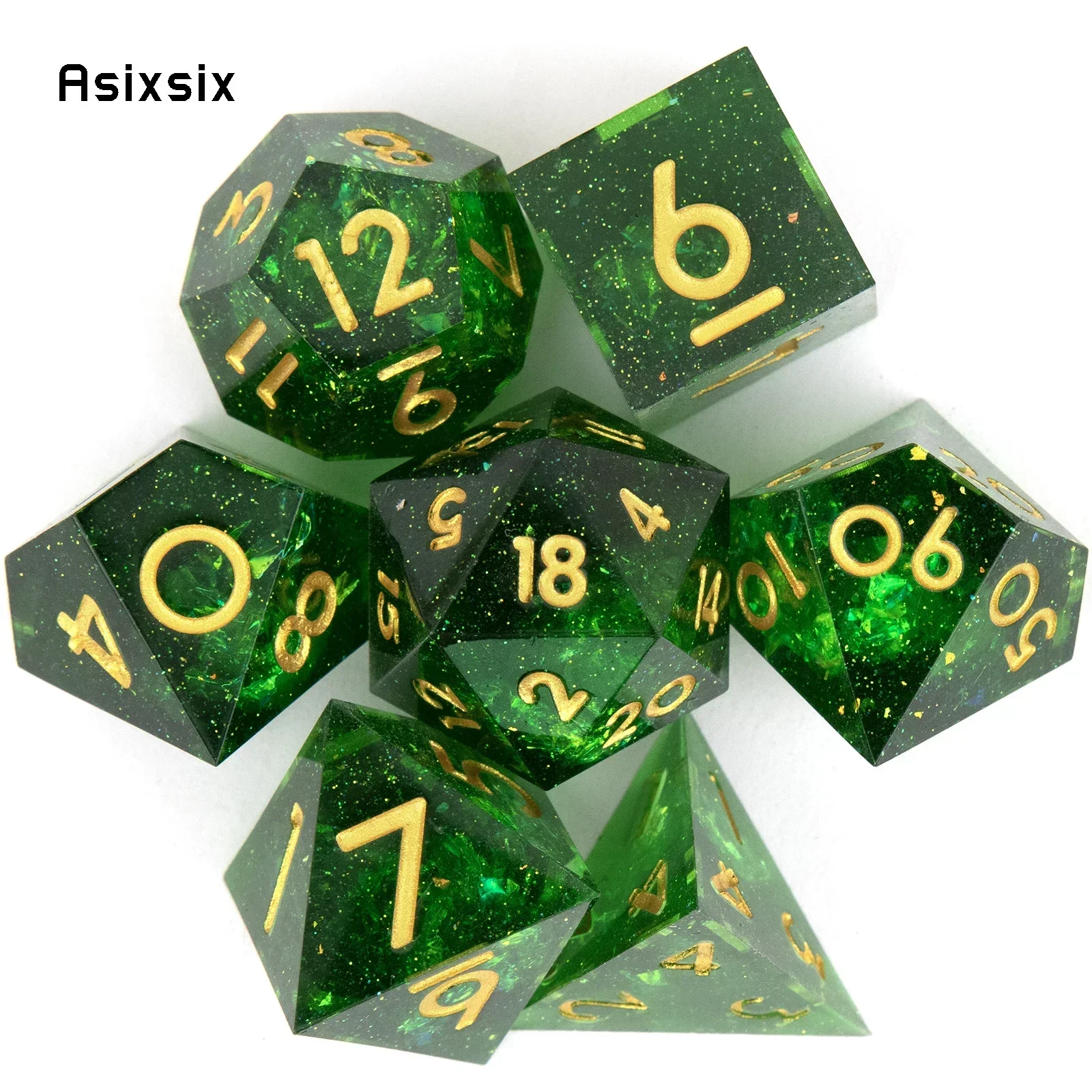 7 Pcs Green Golden Number Sharp Edge Resin Dice Polyhedral Dice Suitable For Role-Playing Dice TOY
7 Pcs Green Golden Number Sharp Edge Resin Dice Polyhedral Dice Suitable For Role-Playing Dice TOY