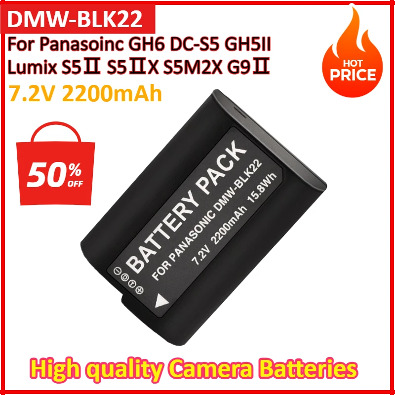 7.2V 2200mAh NEW Battery For Panasoinc GH6 DC-S5 GH5II Lumix S5Ⅱ S5ⅡX S5M2X G9Ⅱ DMW-BLK22 Battery BLK22 camera Batteries
7.2V 2200mAh NEW Battery For Panasoinc GH6 DC-S5 GH5II Lumix S5Ⅱ S5ⅡX S5M2X G9Ⅱ DMW-BLK22 Battery BLK22 camera Batteries