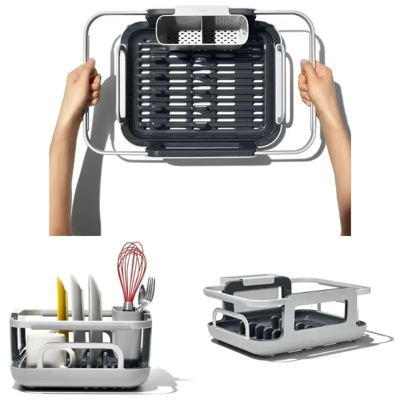 Expandable over-sink dish drying rack, adjustable rustproof aluminum drainer with plate holders and utensil cup, large sink rack
Expandable over-sink dish drying rack, adjustable rustproof aluminum drainer with plate holders and utensil cup, large sink rack