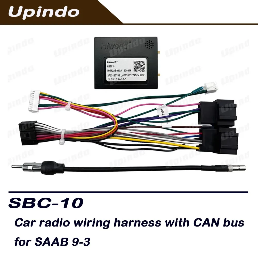 Car Android Radio Cable CANBus Accessories 16-Pin Power Wiring Harness Socket Adapter with CAN Bus Decoder for SAAB 9-3