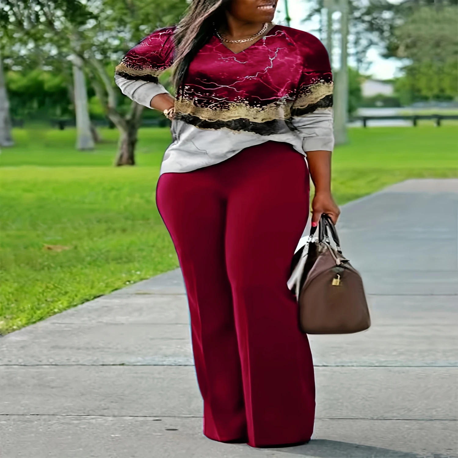 All Over Print Two-piece Set, V Neck Long Sleeve Top & Wide Leg Pants Outfits, Women's Clothing
All Over Print Two-piece Set, V Neck Long Sleeve Top & Wide Leg Pants Outfits, Women's Clothing