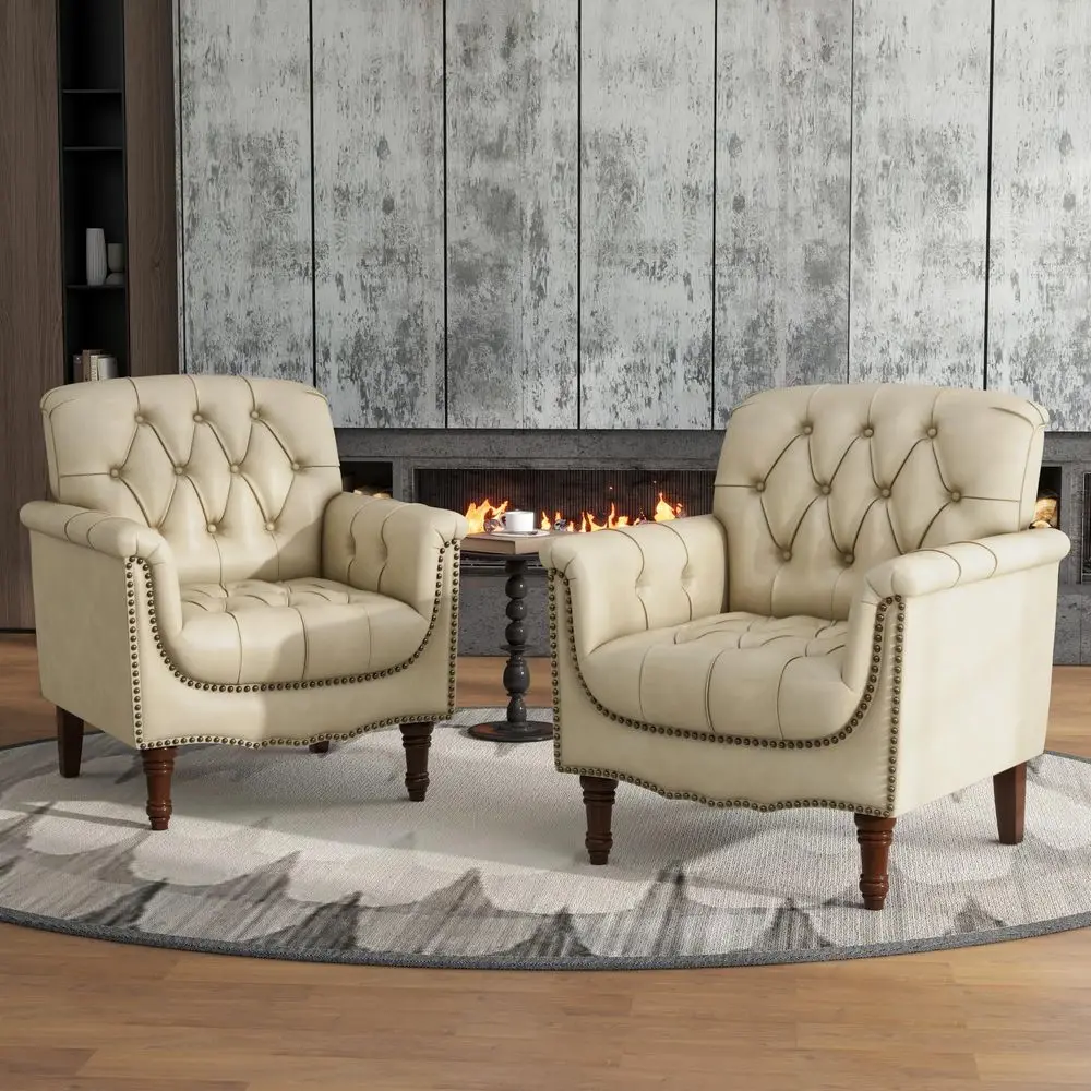 Faux Leather Armchairs, Contemporary Accent Chairs Set of 2 with Nailhead Trims amp Wood Legs for Living Room, Upholstered Comf
Faux Leather Armchairs, Contemporary Accent Chairs Set of 2 with Nailhead Trims amp Wood Legs for Living Room, Upholstered Comf
