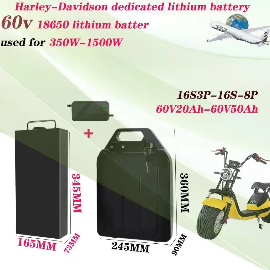 Lithium batteries are suitable for Harley 60V 20Ah 30Ah 50Ah Harley battery pack 18650 battery 350-1500W electric equipment
Lithium batteries are suitable for Harley 60V 20Ah 30Ah 50Ah Harley battery pack 18650 battery 350-1500W electric equipment