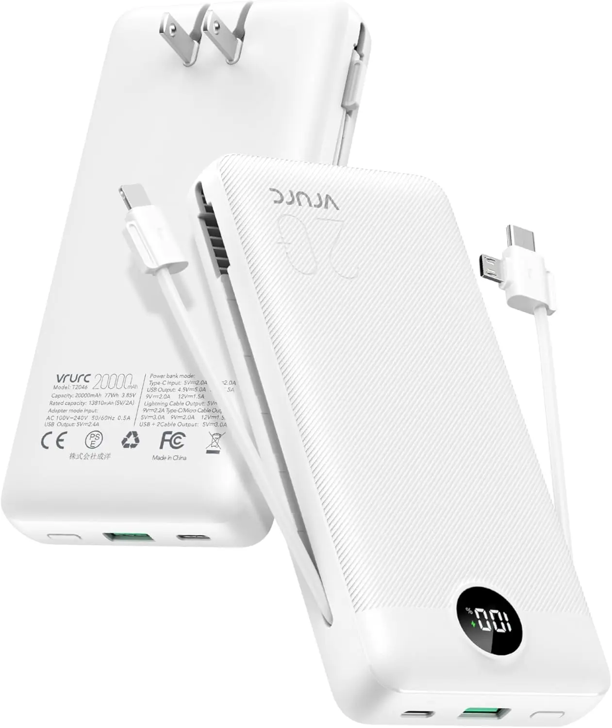 20000mAh Fast Charging Power Bank with Built-in Wall Plug and Cables, LED Display, 22.5W USB C Portable Charger for Travel
20000mAh Fast Charging Power Bank with Built-in Wall Plug and Cables, LED Display, 22.5W USB C Portable Charger for Travel