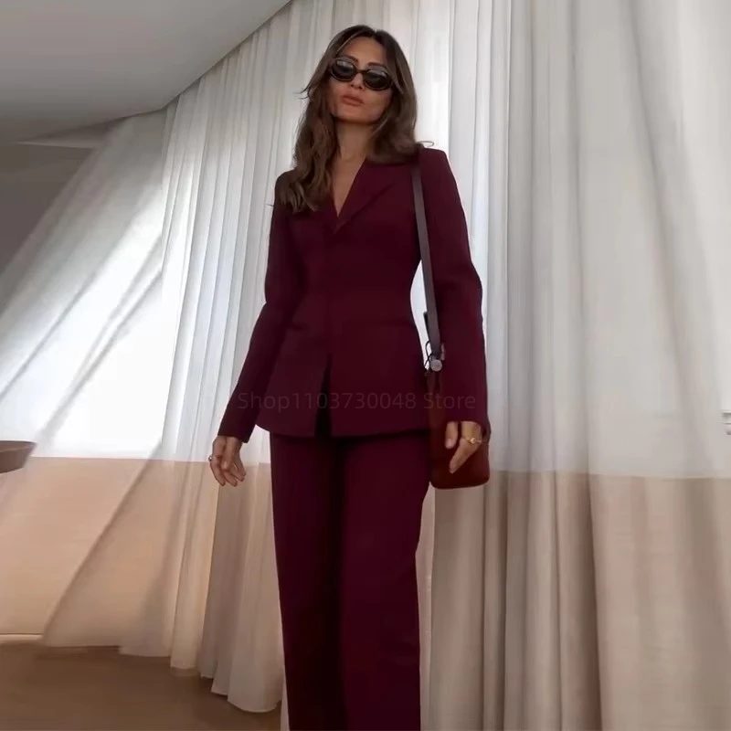 Burgundy Women's Suit 2 Pieces Customized Solid Color Notch Lapel Single Button Blazer Pants Smart Casual Female Outfit Office
Burgundy Women's Suit 2 Pieces Customized Solid Color Notch Lapel Single Button Blazer Pants Smart Casual Female Outfit Office