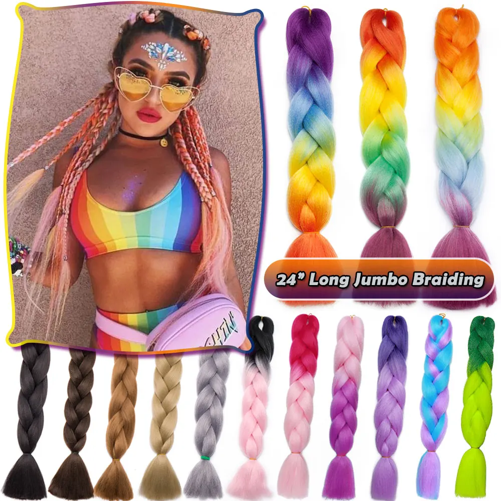 S-noilite 24 Inch Synthetic Box Braiding Hair Extensions Ombre Rainbow DIY Jumbo Pink Red Blue Women's Hairstyle Extension
S-noilite 24 Inch Synthetic Box Braiding Hair Extensions Ombre Rainbow DIY Jumbo Pink Red Blue Women's Hairstyle Extension