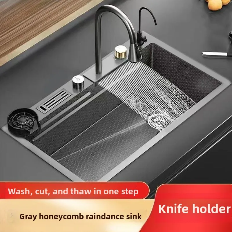Thickened 4.0MM stainless steel sink honeycomb knife holder nano large single slot household kitchen sink waterfall
Thickened 4.0MM stainless steel sink honeycomb knife holder nano large single slot household kitchen sink waterfall