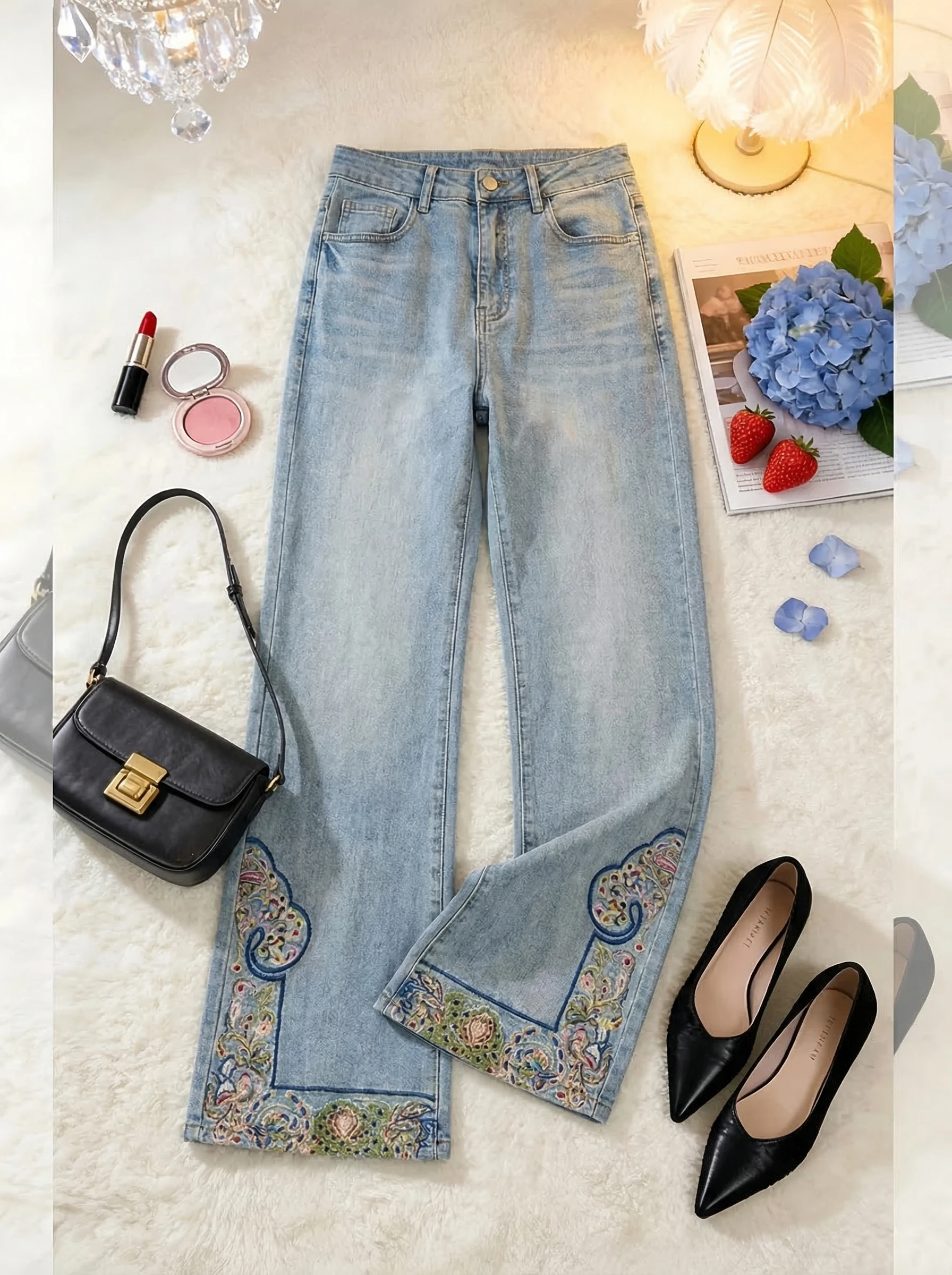 High Waist Wide Leg Blue Jeans Women's Korean Style Embroidered Slimming Casual Denim Pants Spring Season Ladies Fashion
High Waist Wide Leg Blue Jeans Women's Korean Style Embroidered Slimming Casual Denim Pants Spring Season Ladies Fashion