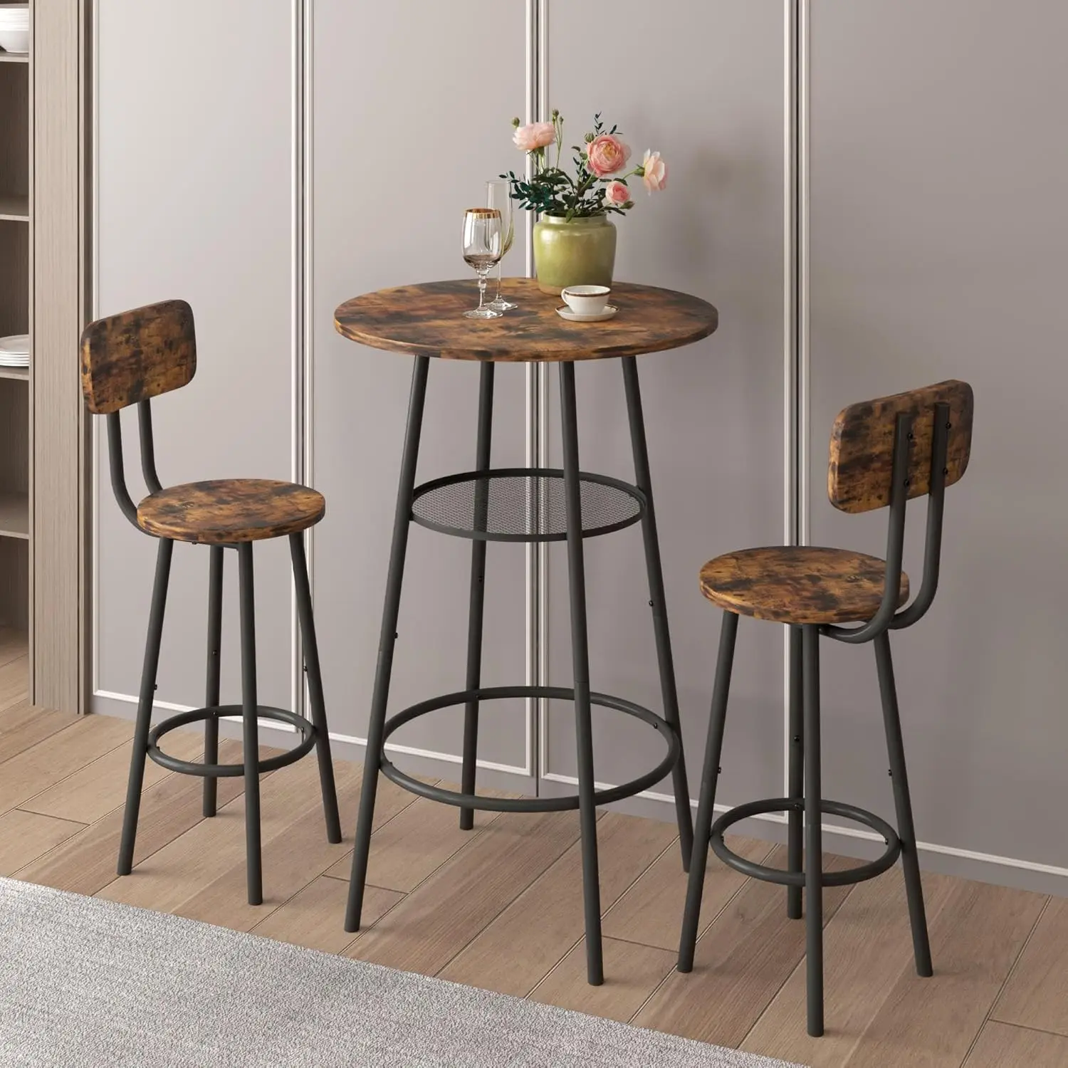 Round Bar Table and Chair Set for 2, 2-Tier Round Bistro Coffee Table & Stools with Backrest, High Top Pub Dining Set for Kitche
Round Bar Table and Chair Set for 2, 2-Tier Round Bistro Coffee Table & Stools with Backrest, High Top Pub Dining Set for Kitche