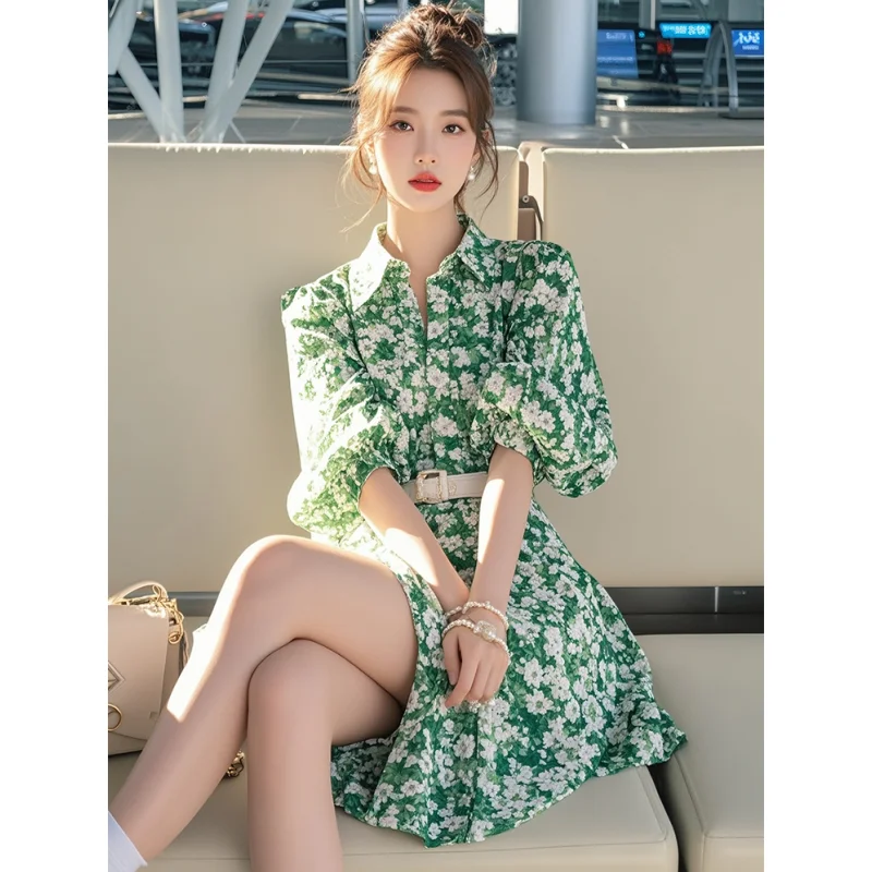 2025 Spring Summer Women Puff Sleeve Print Dress Lady Graceful Beach Style Green Polo Collar Mini Dresses Travel Clothing Female
2025 Spring Summer Women Puff Sleeve Print Dress Lady Graceful Beach Style Green Polo Collar Mini Dresses Travel Clothing Female
