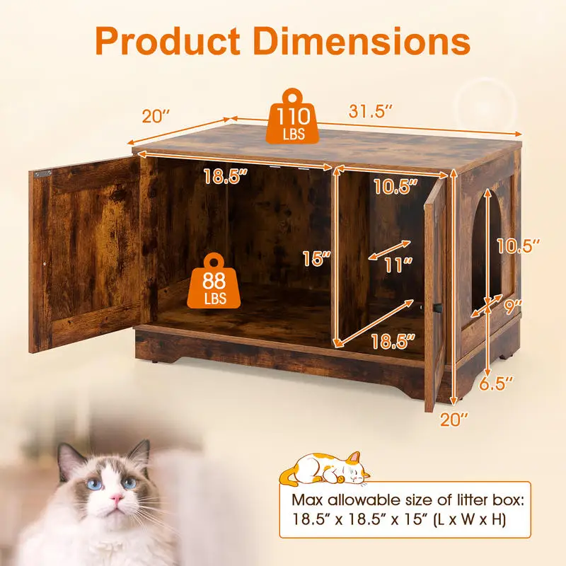 Cat Litter Box Enclosure Furniture Indoor Wooden Cat House End Side Table Nightstand-Brown
Cat Litter Box Enclosure Furniture Indoor Wooden Cat House End Side Table Nightstand-Brown
