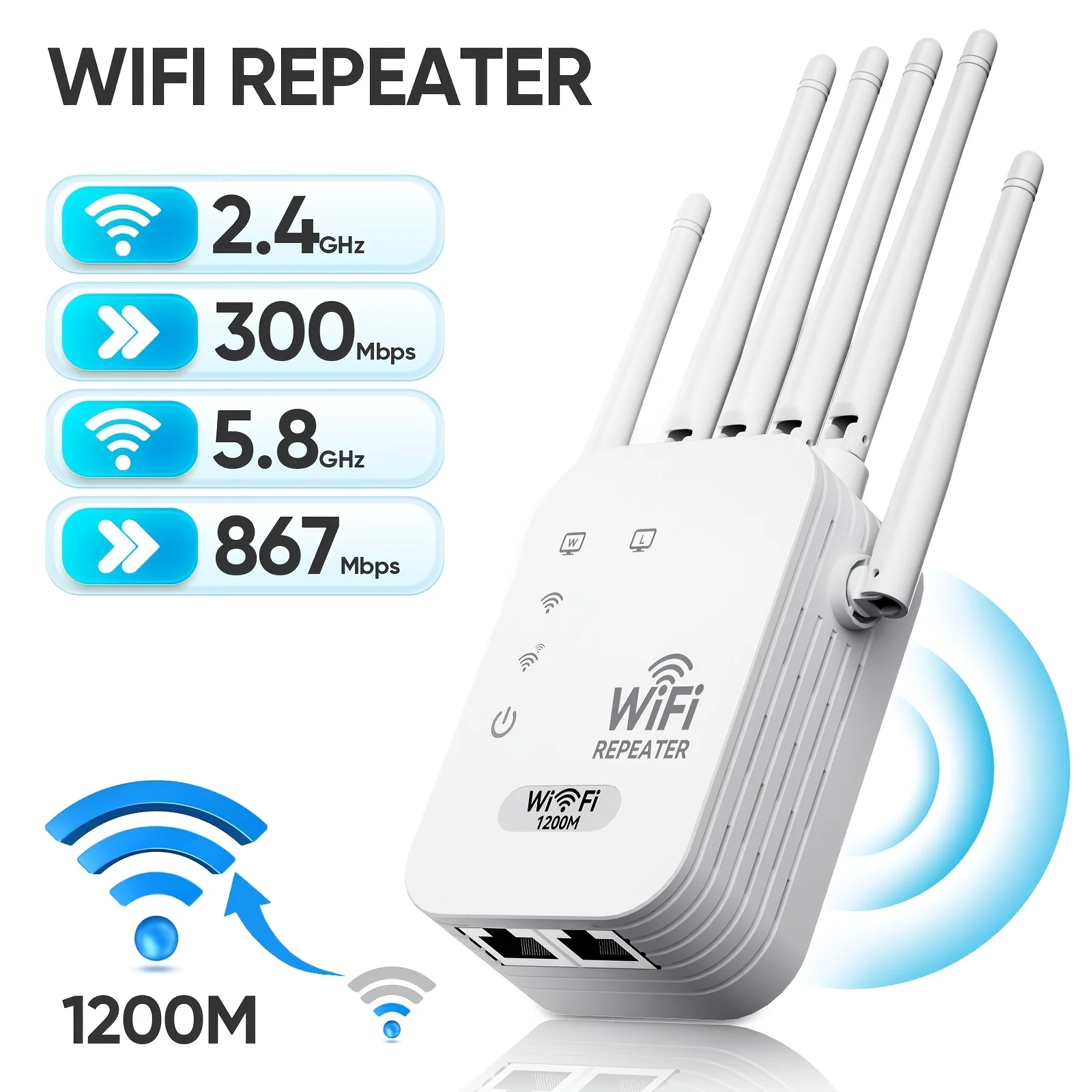 Wi-Fi 6 Dual-Band 2.4G/5GHz 1200Mbps Signal Booster 6 Antenna Compact WiFi Amplifier Wide Coverage Compatible With Smart Routers
Wi-Fi 6 Dual-Band 2.4G/5GHz 1200Mbps Signal Booster 6 Antenna Compact WiFi Amplifier Wide Coverage Compatible With Smart Routers