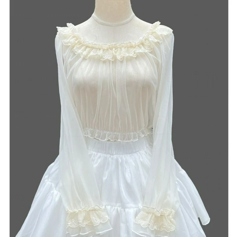 Kawaii Lolita Style Blouses Japanese Women Victorian Sweet Lace Ruffles O Neck Slim Inside Tops Summer Cute See Through Shiirts
Kawaii Lolita Style Blouses Japanese Women Victorian Sweet Lace Ruffles O Neck Slim Inside Tops Summer Cute See Through Shiirts